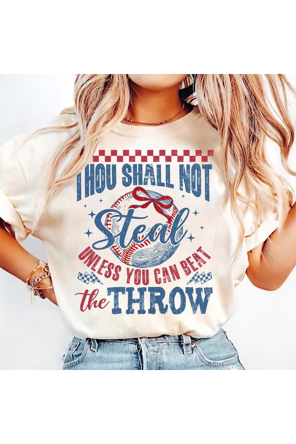 Retro Baseball T-Shirt, Funny Baseball Mom Tee, Game Day Shirt, Checkered Baseball Mama Shirt, Thou Shall Not Steal