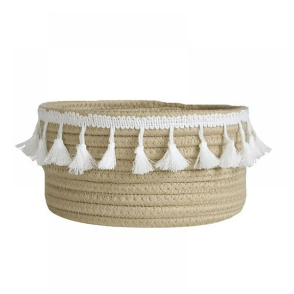 Retro Basket Woven Basket Boho Basket with Tassel Rope Baskets for Storage Cotton Wicker Baskets for Gifts Toy Party Clothes Nursery Decor Living Room Bedroom Bathroom Organizing 8.1 Inch