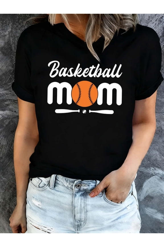 Retro Basketball Mom Baseball Graphic Tee Funny Sports Mother's Day Gift Women's Casual Short Sleeve T-Shirt Game Day Apparel