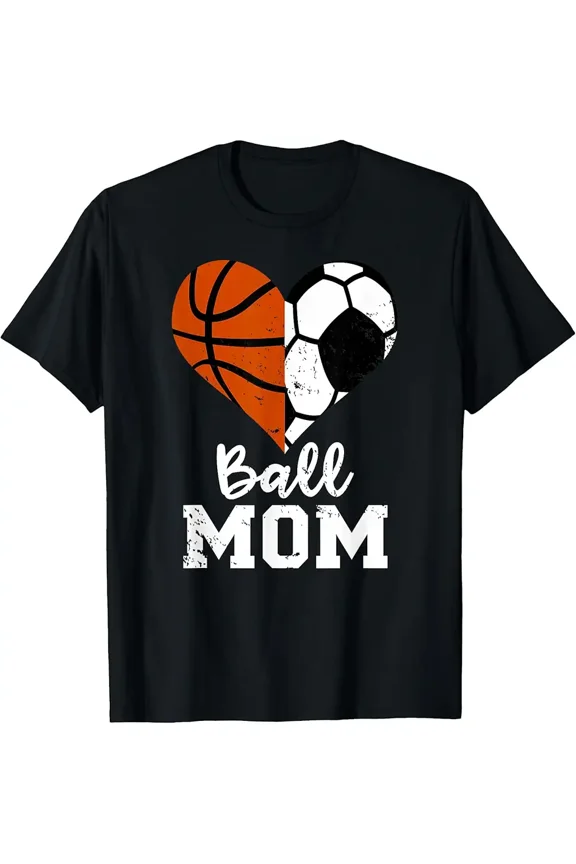 Retro Basketball Soccer Heart Ball Mom Graphic Tee - Funny Sports Mother's Day Gift T-Shirt for Women - Vintage Athletic Apparel
