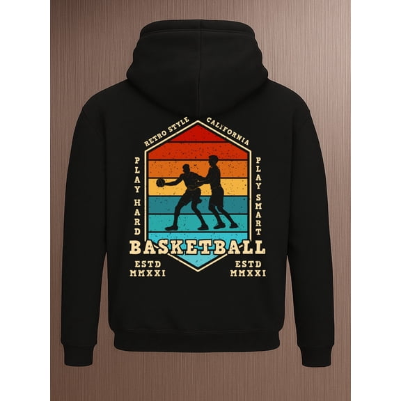 Retro Basketball hoodies games men's polyester black Comfortable Material，Bold Design spring funny vintage high quality graphic winter christian gift fun merch Casual Unisex hoodie