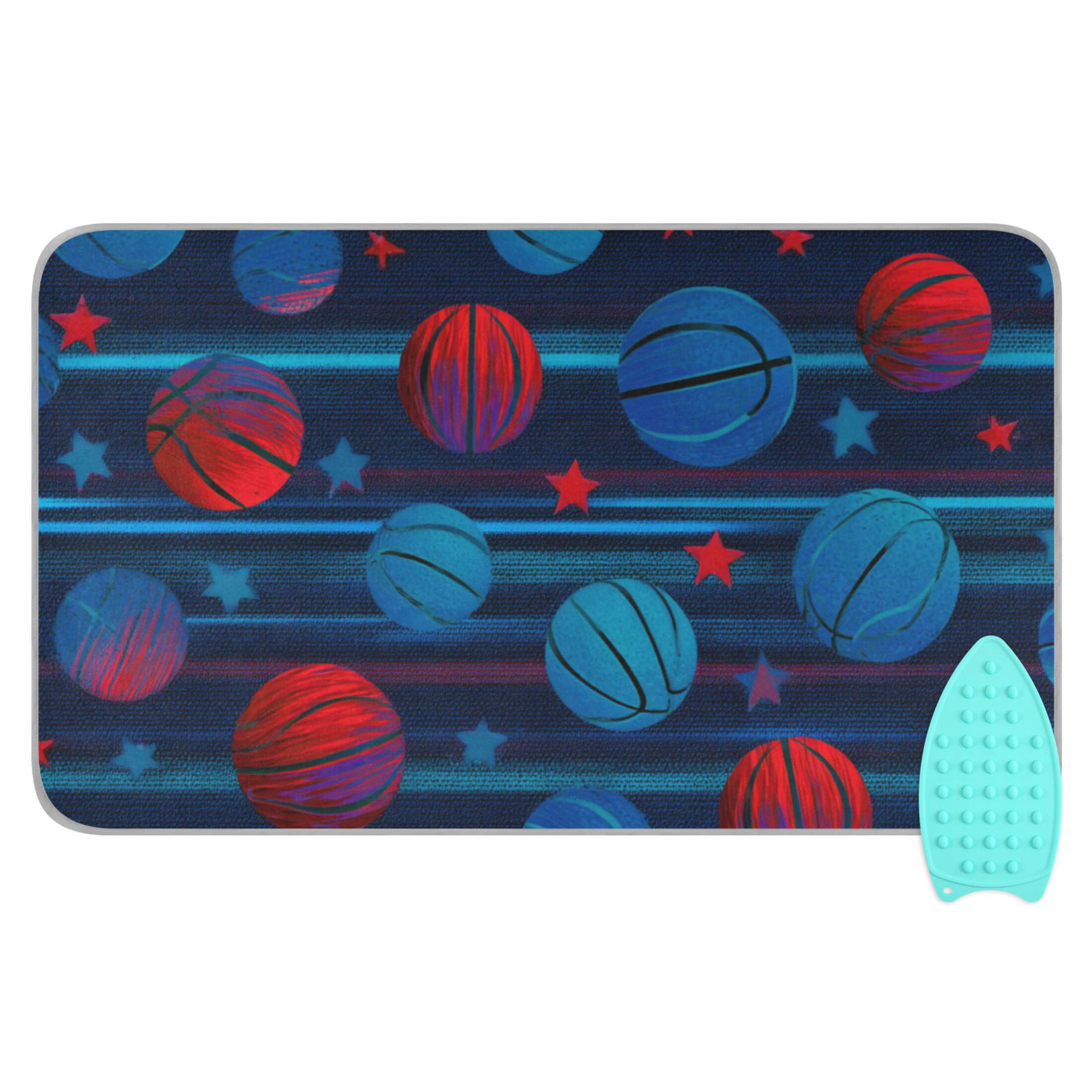 Retro Basketballs Stripes Stars Ironing Mat Blanket Portable Travel Ironing Pad Heat Resistant Pad 47.2" x 27.6”