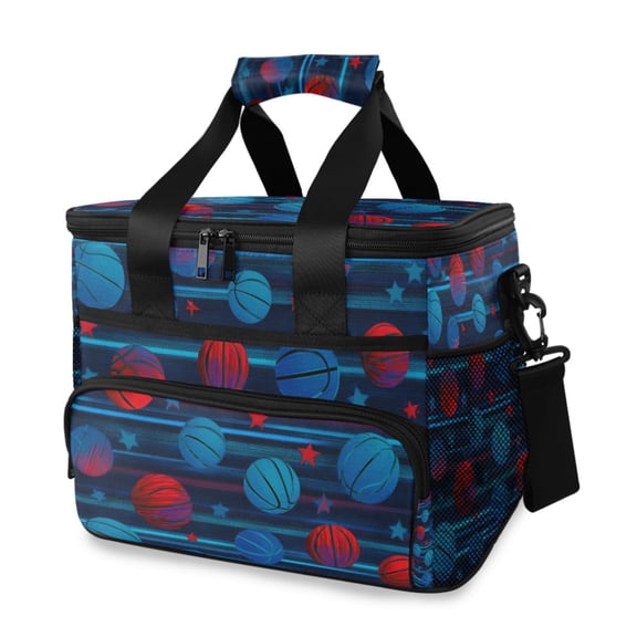Retro Basketballs Stripes Stars Portable Cooler Lunch Box Reusable Insulated Lunch Bag Leakproof 15L
