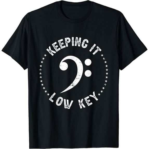 Retro Bass Clef Music Keeping It Low Key Musician Humor T-Shirt