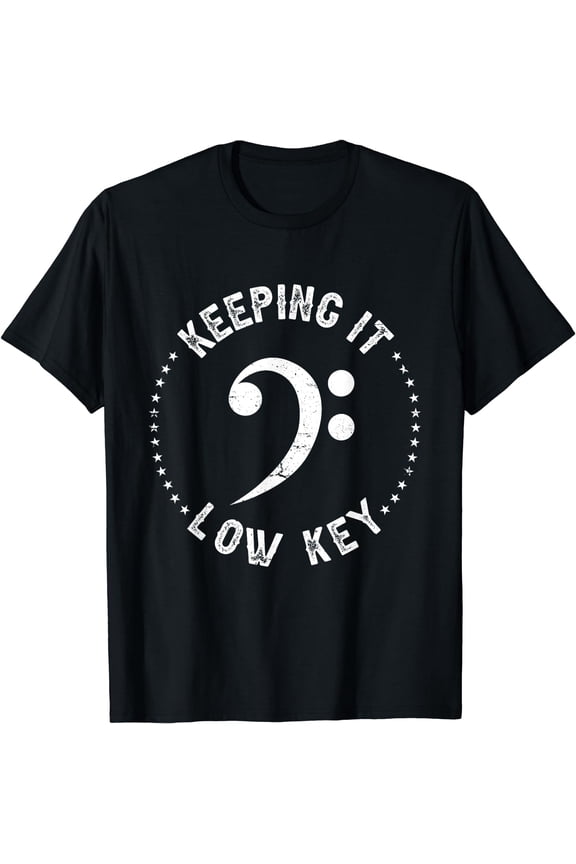 Retro Bass Clef Music Keeping It Low Key Musician Humor T-Shirt