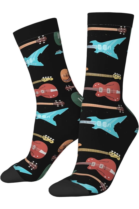 Retro Bass Guitar Crew Socks For Men/Women Gifts,Unisex Novelty Casual Dress Socks White