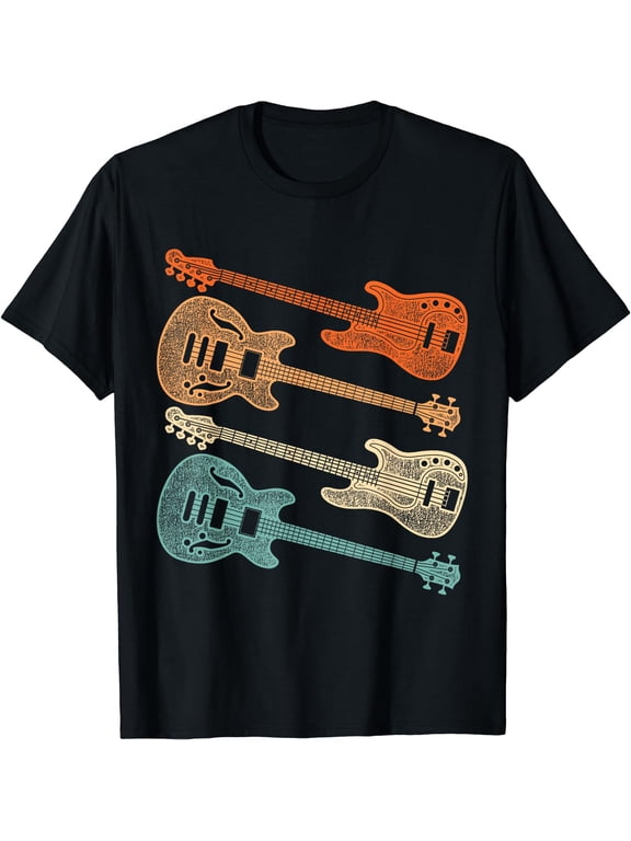 Retro Bass Guitar T-Shirt Black Medium