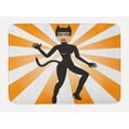 thumbnail image 1 of Retro Bath Mat, Cat Woman Halloween Costume on Starburst Background, Plush Bathroom Decor Mat with Non Slip Backing, 29.5" X 17.5", Orange Grey, by Ambesonne, 1 of 2