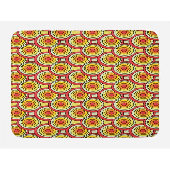 Retro Bath Mat, Geometric Pattern with Circles in Warm Pastel Tones, Plush Bathroom Decor Mat with Non Slip Backing, 29.5" X 17.5", Multicolor, by Ambesonne