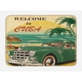 thumbnail image 1 of Retro Bath Mat, Nostalgic Welcome to Cuba Artsy Print with Classic Car Beach Ocean Palm Trees, Non-Slip Plush Mat Bathroom Kitchen Laundry Room Decor, 29.5 X 17.5 Inches, Green Cream Yellow, Ambesonne, 1 of 2