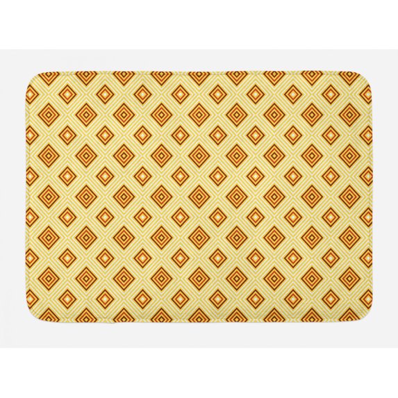 Retro Bath Mat, Old Fashioned Diamond Shapes with Inner Lines Sixties Style Rhombus Design, Non-Slip Plush Mat Bathroom Kitchen Laundry Room Decor, 29.5 X 17.5 Inches, Pale Yellow Amber, Ambesonne