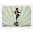 thumbnail image 1 of Retro Bath Mat, Vintage Inspired Circus Man on Monowheel Bike with Sun Rays, Plush Bathroom Decor Mat with Non Slip Backing, 29.5" X 17.5", Eggshell Pale Green, by Ambesonne, 1 of 2