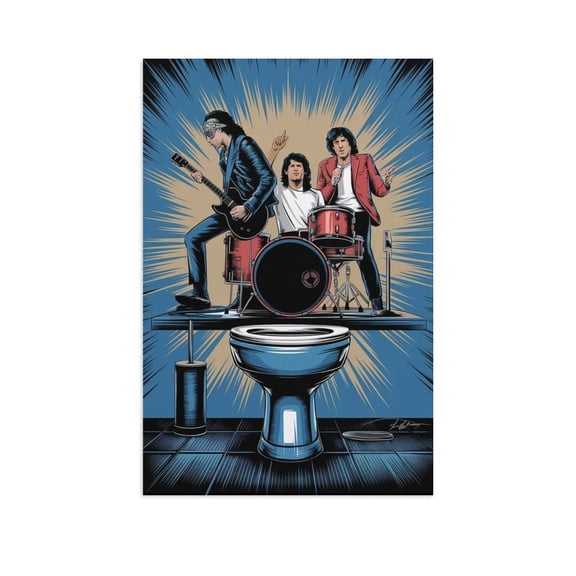 Retro Bathroom Poster The Final Flushdown Rock Band on Toilet Tank Wall Art Print Poster