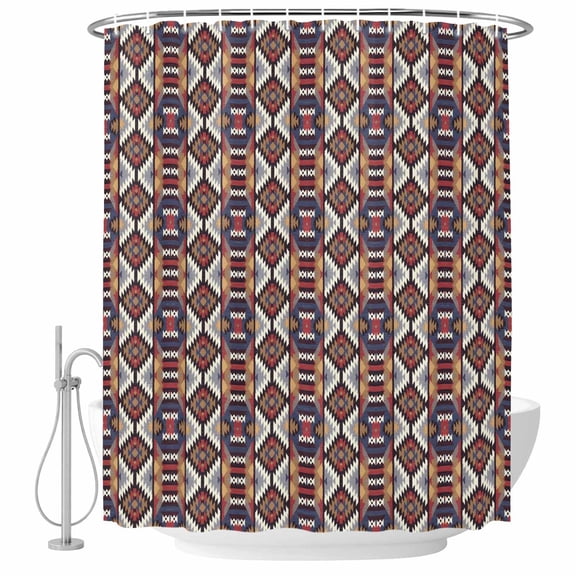 Retro Bathroom Shower Curtains with Hooks, Country Southwest Blue Yellow Ethnic Style Pattern Waterproof Fabric Washable Shower Curtain for Home Hotel Bathtub Decor 72x72 Inch