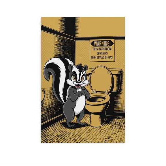 Retro Bathroom Warning Poster Featuring Skunk And High Levels of Gas for Fun Toilet Decor Canvas Poster
