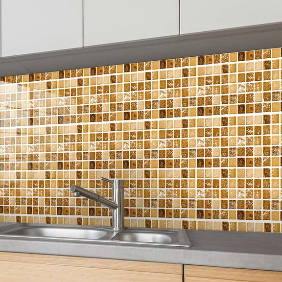 Retro Bathroom gold tiles Peel and Stick Wall Sticker,  9Pcs Waterproof Mosaic Self Adhesive Stickers Decorative for Kitchen Bathroom