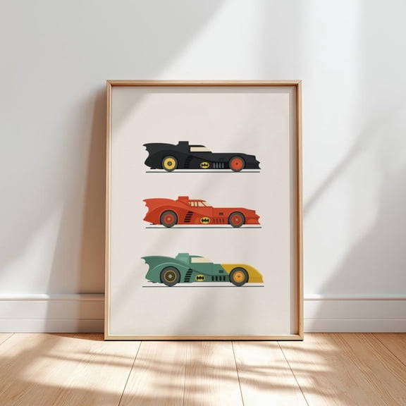 Retro Batmobile Poster, Vintage Superhero Car Poster, Stretched Canvas Size 12x18