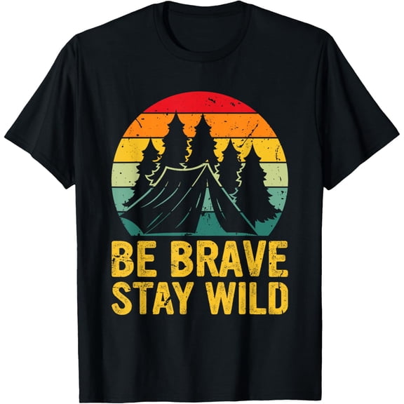 Retro Be Brave Stay Wild Vintage Outdoors Adventure T-ShirtMen and women, Black T-shirt, size: Extra large S-4XL