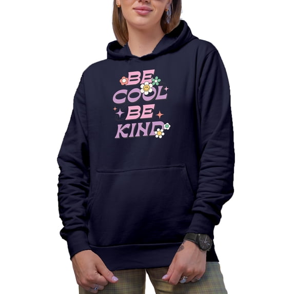 Retro Be Cool, Be Kind Art, Merch Gift, Navy Blue Hooded Sweatshirt or Hoodie, Small