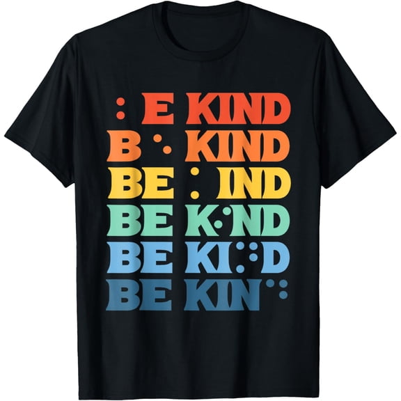 Retro Be Kind Braille Visually Impaired Blind Awareness T-ShirtMen's and women's gift, black and white T-shirt, size: Extra large S-4XL