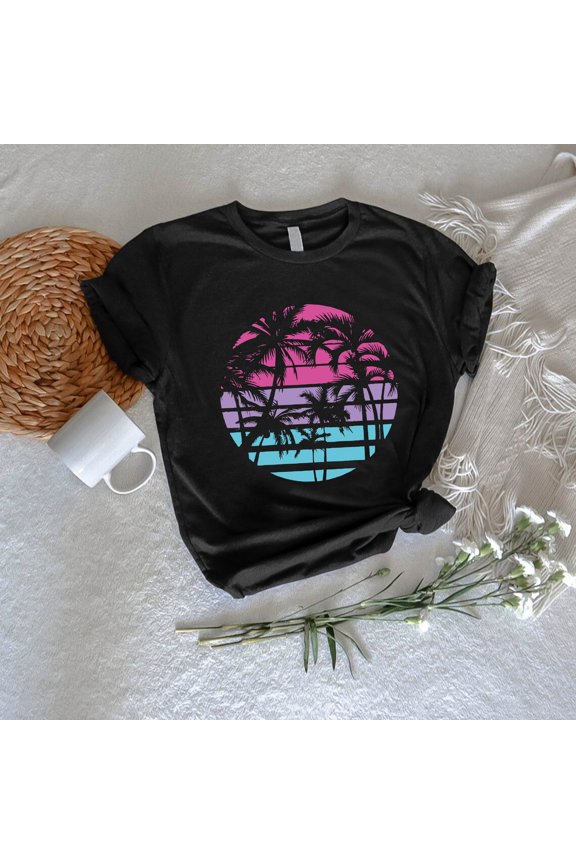 Retro Beach Family Cruise Vacation Palm Trees T-Shirt All Size S-5XL