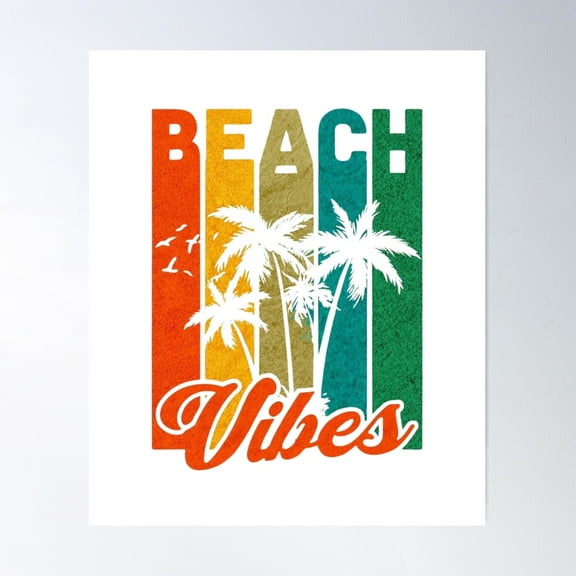 Retro Beach Graphic With Colorful Stripes, Palm Trees & Vibrant Floral Panels – Tropical Vintage Aesthetic Poster Wall Art, Modern Wall Decor For Living Room Bedroom, 16x24 UNFRAMED