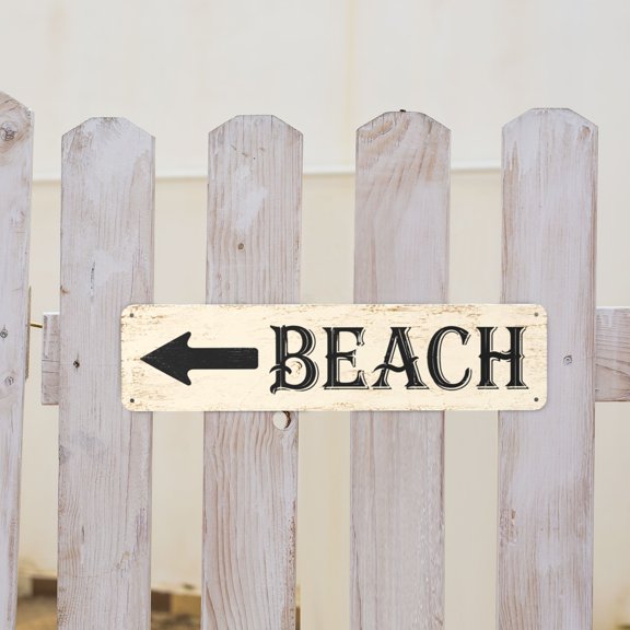 Retro Beach Left Arrow Metal Tin Sign For Street Home Office And Garden Decor 4x16 Inch