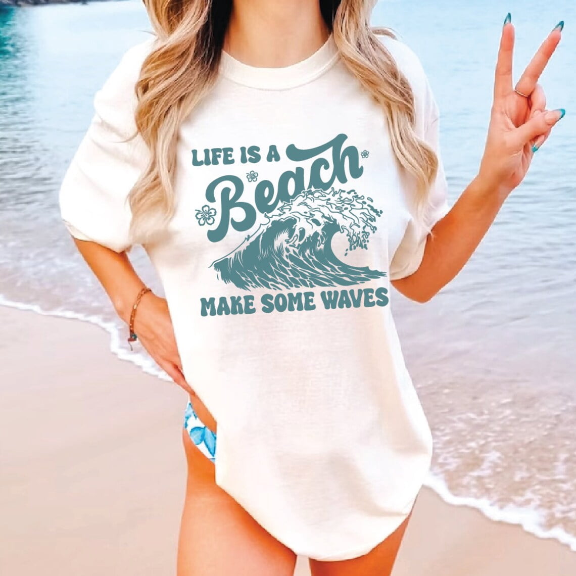 Retro Beach Shirt, Life Is A Beach Make Some Waves, Trendy Beach Shirts — free download
