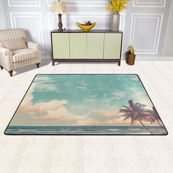 Retro Beach Sky Area Floor Mats 36" x 24" Soft Non-Slip Large Rugs Nursery Memory Foam Carpets Living Room Doormat for Bedroom Dinning Decor