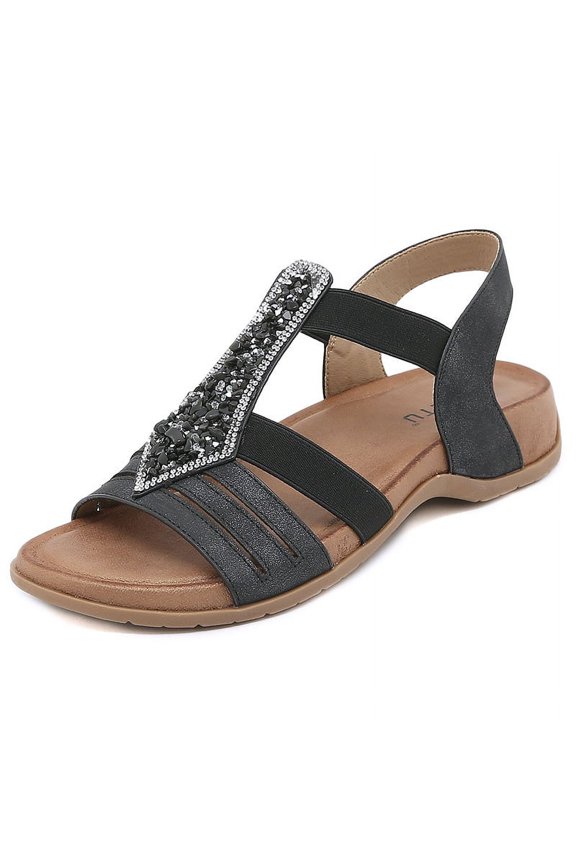 Retro Beaded Sandals Summer Women Fashion Comfortable Large Size Slippers Non-slip Flat Bottom Shoes