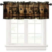 Retro Bear Curtain Valances,Rustic Woodland Wild Animal Rod Pocket Window Valance,Farmhouse Stone Wall Wooden Board Print Blackout Short Topper Curtain for Living Room Kitchen,54x18in