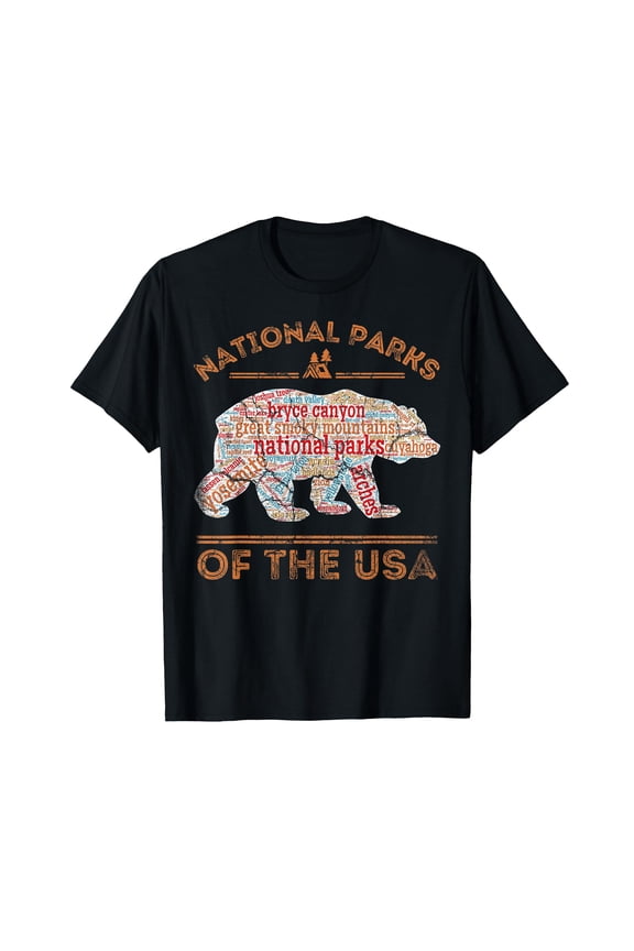 Retro Bear Hiking National Parks T-Shirt for Outdoor Travel Enthusiasts