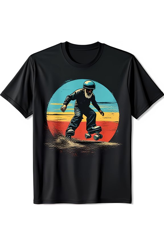Retro Bearded Man Sunset Black T-Shirt Vintage Style Graphic Tee