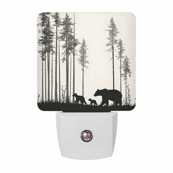 Retro Bears Trees Plug-in LED Night Lights Silhouette Art Auto Dusk-to-Dawn Sensor for Bedroom, Bathroom, Kitchen, Nursery, Hallway, Stairs, Wall Home Decor