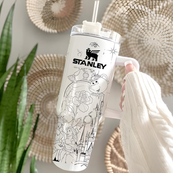 Retro Beauty and the Beast Inspired Tumbler, Movie Character Drinkware, Fairytale Theme Travel Mug with Handle, Fan Gift Idea, Tumbler 40oz