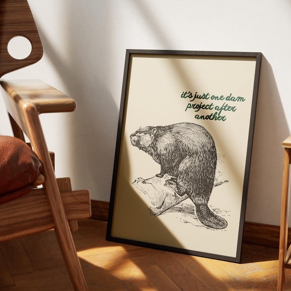 Retro Beaver Vintage Office Cabin Funny Wall Poster, Unframed Canvas 12x16in