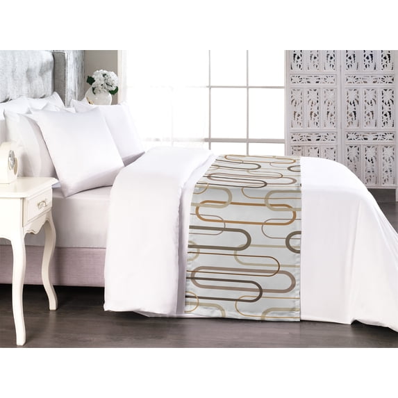 Retro Bed Runner, Oval Forms Interlacing and Minimal Design Print with Neutral Nude Colors, Decorative Accent Bedding Scarf for Hotels Homes & Guest Rooms, King, Taupe Tan and Coconut, by Ambesonne
