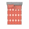 thumbnail image 1 of Retro Bedding Set with Sheet & Covers, Hexagonal Comb Pattern Geometrical Tile Graphic Artwork Vintage Design, Printed Bedroom Decor 2 Shams, 4 Sizes, Peach Coral Dark Coral, by Ambesonne, 1 of 3