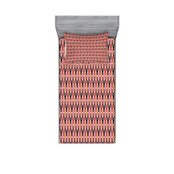 Retro Bedding Set with Sheet & Covers, Vertical Rounded Lines Conceptual Design Graphic Vibrant Fashionable Composition, Printed Bedroom Decor 2 Shams, 4 Sizes, Multicolor, by Ambesonne