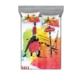 thumbnail image 1 of Retro Bedding Set with Sheet & Covers, Woman on a Pink Motorcycle Trend Vogue Fashion in Paris Eiffel Tower Art Print, Printed Bedroom Decor 2 Shams, 4 Sizes, Orange and Red, by Ambesonne, 1 of 3
