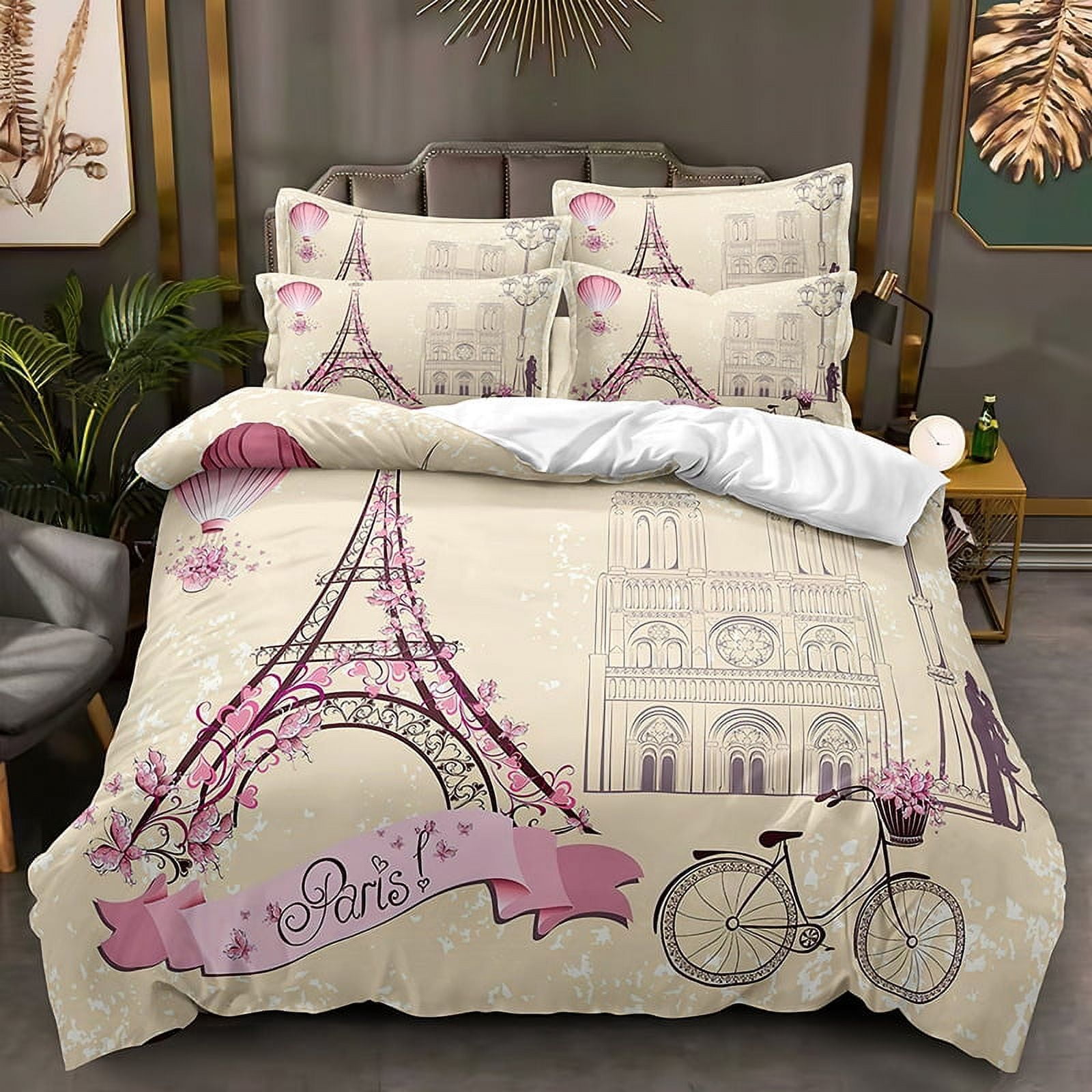 Retro Bedding Set Vintage Fashion Paris Eiffel Tower Comforter Cover ...