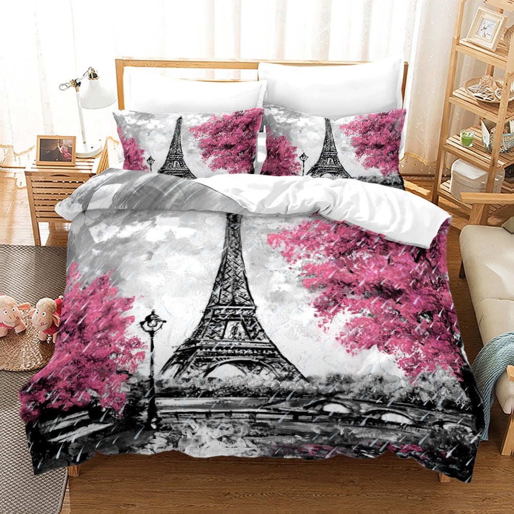 Retro Bedding Set Vintage Fashion Paris Eiffel Tower Comforter Cover