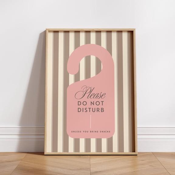 Retro Bedroom Wall Art Printable Poster 'Do Not Disturb Unless You Bring Snacks' Modern Home Art, Neutral Striped Decor #211, Unframed Poster Size 12x18
