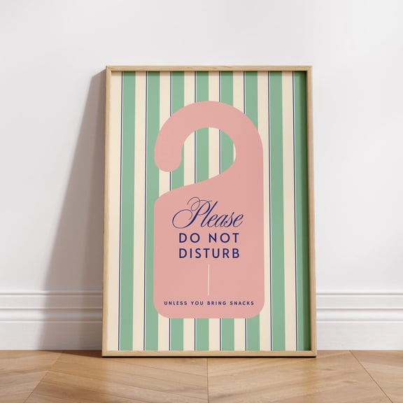 Retro Bedroom Wall Art Printable Poster 'Do Not Disturb Unless You Bring Snacks' Modern Home Art, Green Striped Decor #204, Unframed Poster Size 8x12