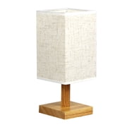 Retro Bedside Table Lamp with Wood Stand - White Fabric Shade Small Decorative Desk Night Light with USB Port for Study Room Office Bright Clear Light, 10.43 Inches / 26.5 cm