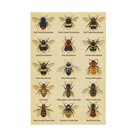 Retro Bee Garden Canvas Wall Art For Kitchen Restaurant Cafe Bar Man Cave Farm 12*18in