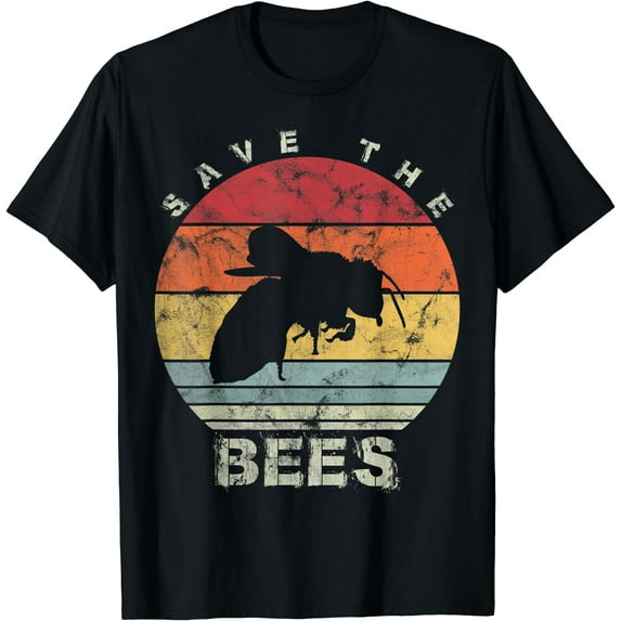 Retro Bee Vintage Save The Bees T-Shirt Black Small