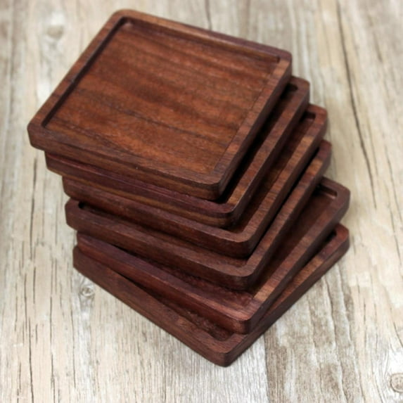 Retro Beech Black Walnut Wood Coaster Insulation Cup Mat Household Square Round Coaster Home Decoration Accessories