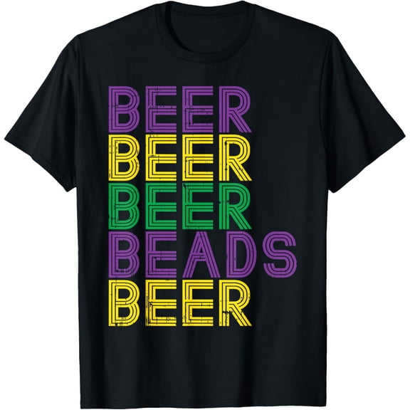 Retro Beer Beads Funny Mardi Gras Party Carnival Men Women T-Shirt Shirts