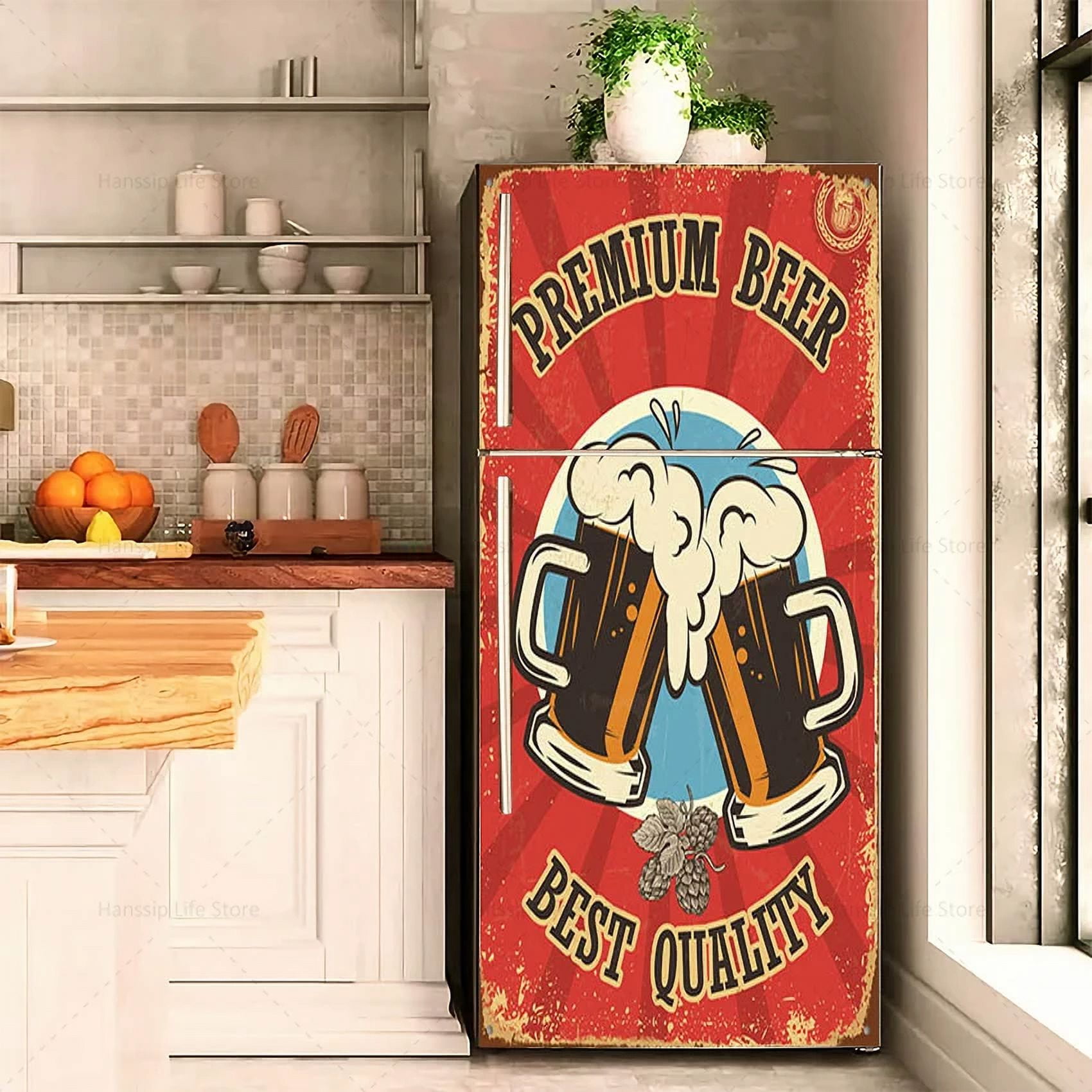 Retro Beer Design Poster Refrigerator Door Wrap Sticker Waterproof PVC ...